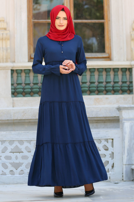 New Kenza - Navy Blue Hijab Dress 30860L