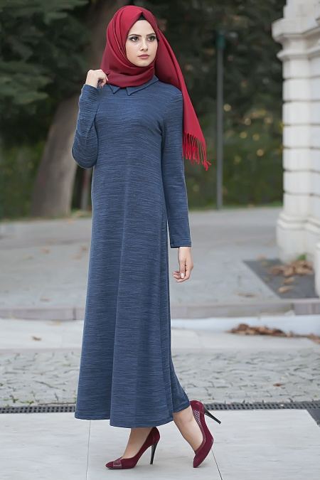 New Kenza - Navy Blue Hijab Dress 3956L