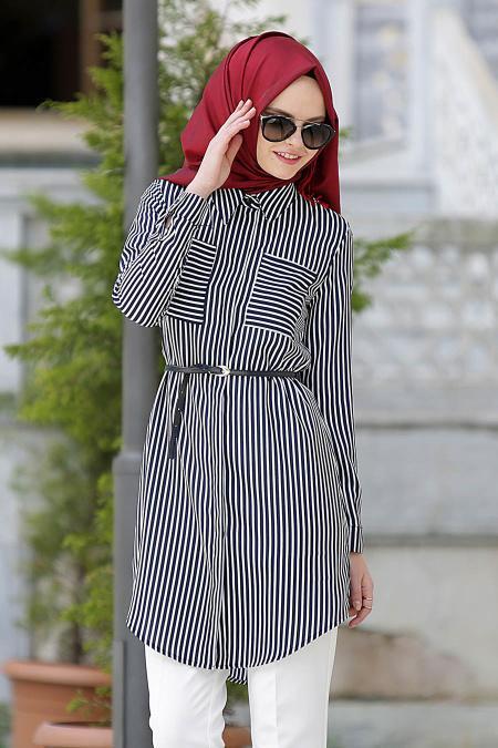 New Kenza - Navy Blue Hijab Shirt 2835L - 2