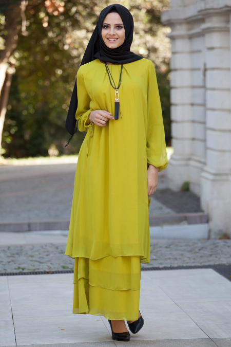 New Kenza - Oil Green Hijab Dress 3022YY
