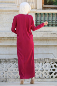 New Kenza - Önü Detaylı Fuşya Tesettür Elbise 3068F - Thumbnail