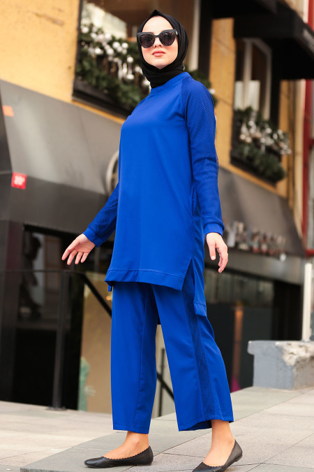 New Kenza - Pantolon& Tunik İkili Sax Mavisi Tesettür Takım 51141SX