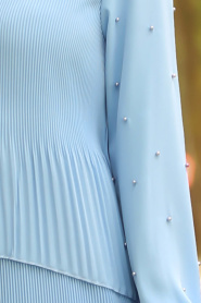 New Kenza - Pliseli Bebek Mavisi Tesettür Elbise 31431BM - Thumbnail