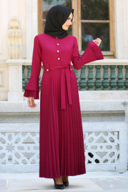 New Kenza - Pliseli Fuşya Tesettür Elbise 3066F - Thumbnail