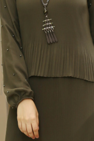 New Kenza - Pliseli Haki Tesettür Elbise 31431HK - Thumbnail