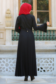 New Kenza - Pliseli Siyah Tesettür Elbise 3066S - Thumbnail