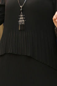 New Kenza - Pliseli Siyah Tesettür Elbise 31431S - Thumbnail