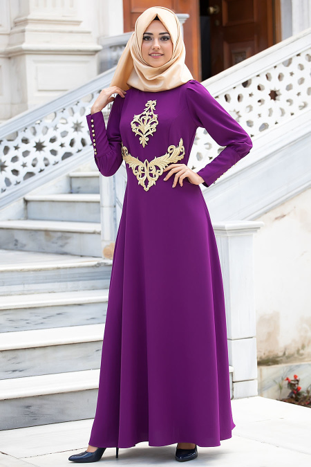 New Kenza - Plum Color Hijab Dress 3017MU