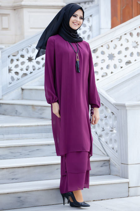 New Kenza - Plum Color Hijab Dress 3022MU
