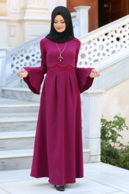 New Kenza - Plum Color Hijab Dress 3074MU - Thumbnail