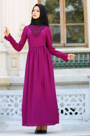 New Kenza - Plum Color Hijab Dress 3075MU - Thumbnail