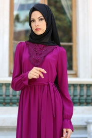 New Kenza - Plum Color Hijab Dress 3075MU - Thumbnail