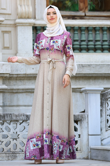 New Kenza - Plum Color Hijab Dress 3084MU