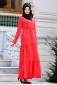 New Kenza - Pomegranate Color Hijab Dress 30860NC - Thumbnail