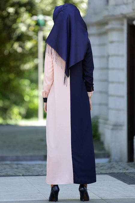 New Kenza - Pudra / Lacivert Elbise - 3