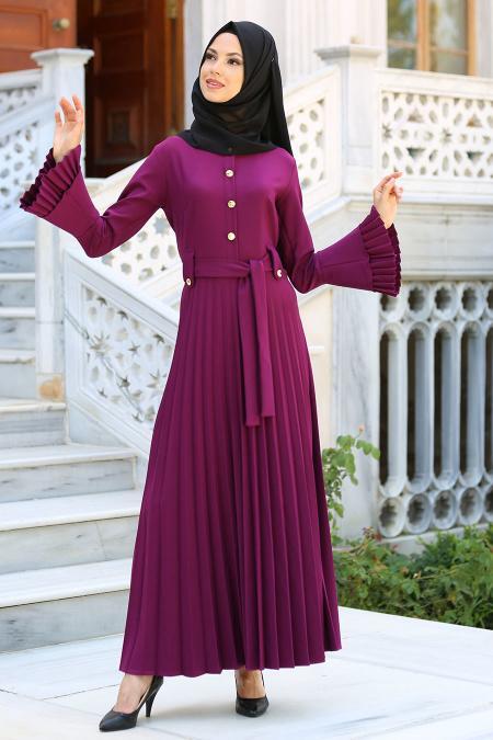 New Kenza - Purple Hijab Dress 3066MOR - 2