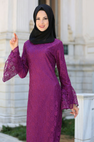 New Kenza - Purple Hijab Dress 3067MOR - Thumbnail