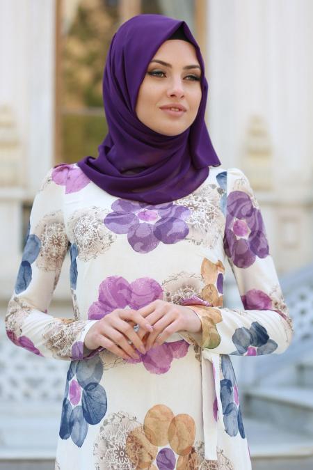 New Kenza - Purple Hijab Dress 3078MOR - 2