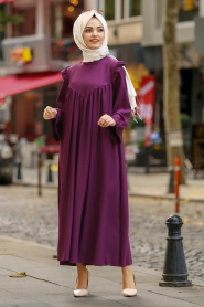 New Kenza - Purple Hijab Dress 3161MOR - Thumbnail