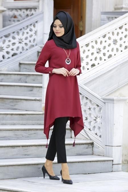 New Kenza - Püskül Detaylı Bordo Tunik - 2
