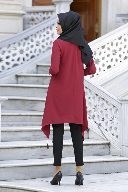 New Kenza - Püskül Detaylı Bordo Tunik - 3