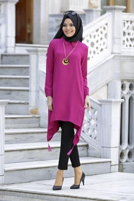 New Kenza - Püskül Detaylı Fuşya Tunik - 2
