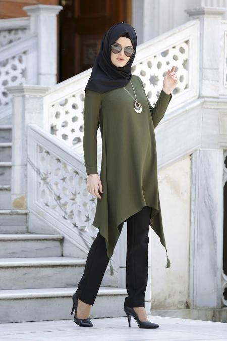 New Kenza - Püskül Detaylı Haki Tunik - 2