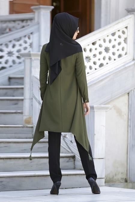 New Kenza - Püskül Detaylı Haki Tunik - 3