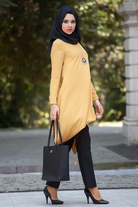 New Kenza - Püskül Detaylı Hardal Tunik - 2