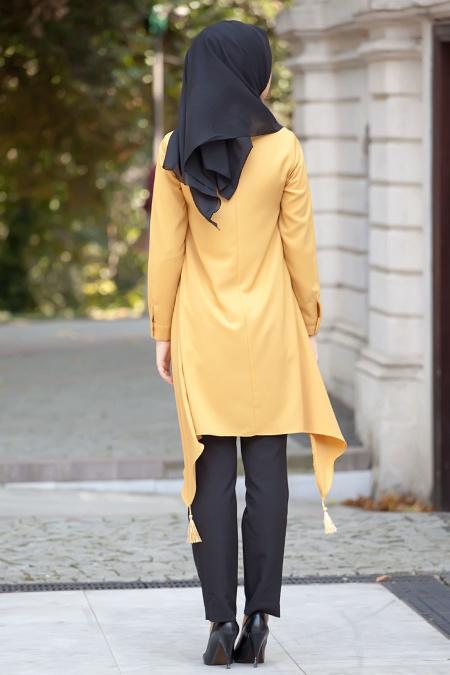 New Kenza - Püskül Detaylı Hardal Tunik - 3