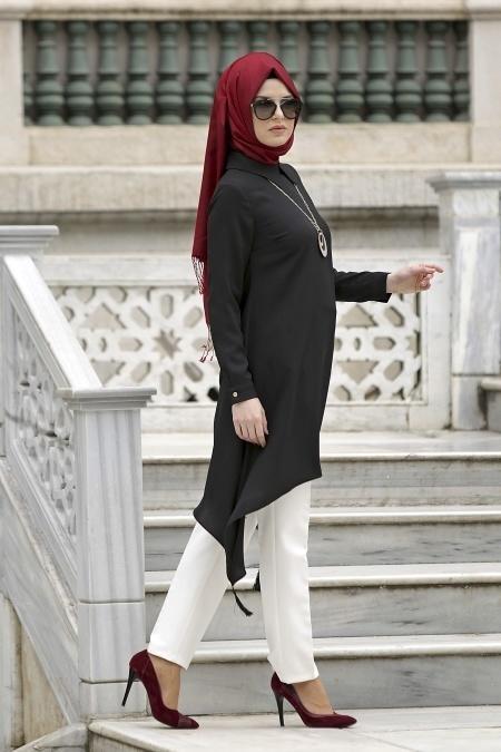 New Kenza - Püskül Detaylı Siyah Tunik - 2