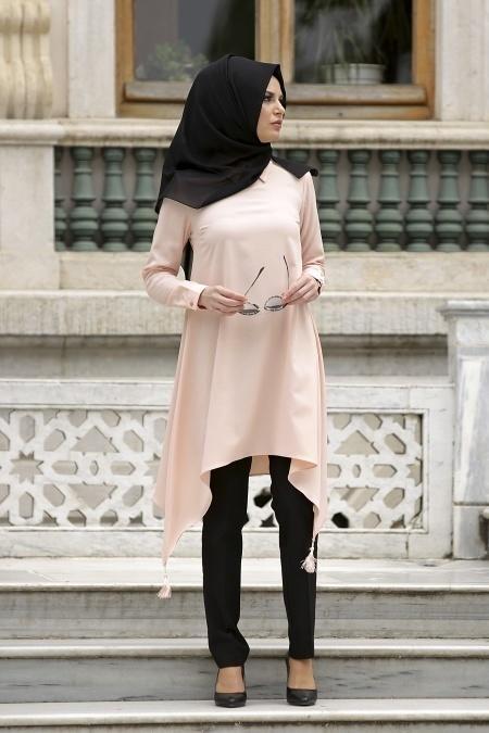 New Kenza - Püskül Detaylı Somon Tunik - 2