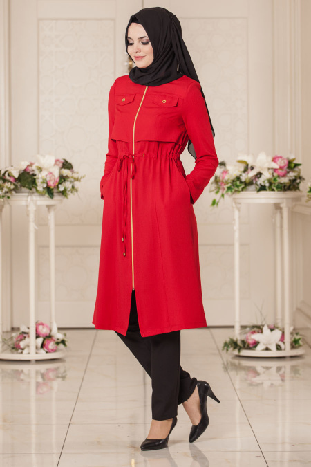 New Kenza - Red Hijab Coat 4923K