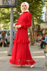 New Kenza - Red Hijab Dress 3168K - Thumbnail
