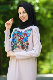 New Kenza - Robe Hijab Beige 3068BEJ - Thumbnail
