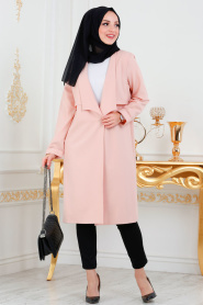 New Kenza - Salmon Pink Hijab Coat 4981SMN - Thumbnail