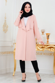 New Kenza - Salmon Pink Hijab Coat 4981SMN - Thumbnail