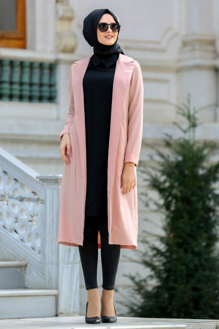 New Kenza - Salmon Pink Hijab Coat 4982SMN