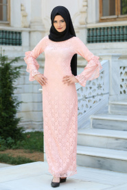 New Kenza - Salmon Pink Hijab Dress 3070SMN - Thumbnail