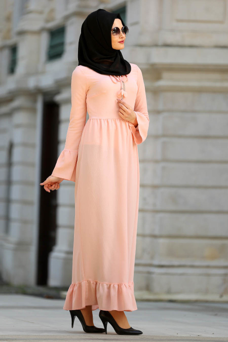New Kenza - Salmon Pink Hijab Dress 3095SMN
