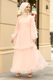 New Kenza - Salmon Pink Hijab Dress 3168SMN - Thumbnail