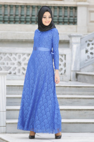 New Kenza - Sax Blue Hijab Dress 30000SX - Thumbnail