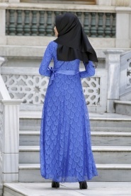 New Kenza - Sax Blue Hijab Dress 30000SX - Thumbnail