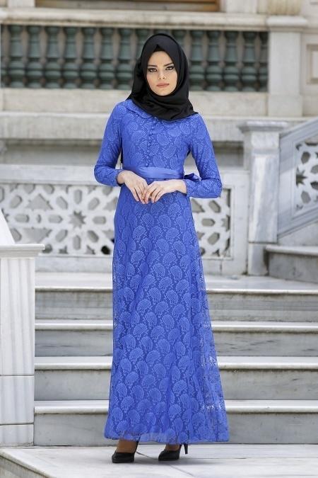 New Kenza - Sax Blue Hijab Dress 30000SX - 3