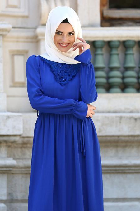 New Kenza - Sax Blue Hijab Dress 3075SX - 2