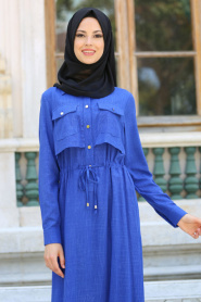 New Kenza - Sax Blue Hijab Dress 3081SX - Thumbnail