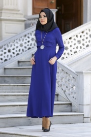 New Kenza - Sax Blue Hijab Dress 3988SX - Thumbnail