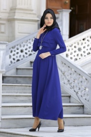 New Kenza - Sax Blue Hijab Dress 3988SX - Thumbnail