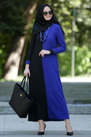 New Kenza - Sax Blue Hijab Dress 3994SX - Thumbnail