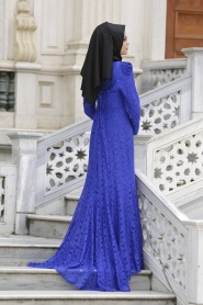 New Kenza - Sax Blue Hijab Dress 3995SX - Thumbnail